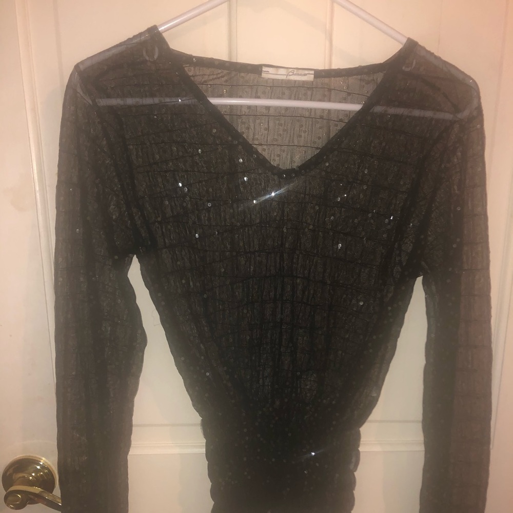 Barami shear black w/iridescent sequins blouse (M)